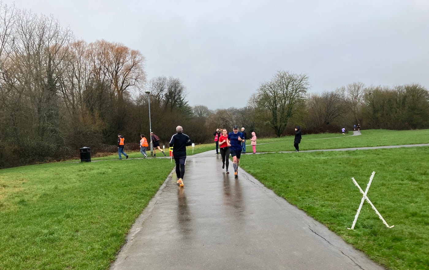 Paths cross, runners heading in several directions