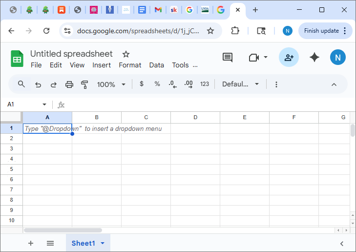 A blank worksheet in Google Sheets