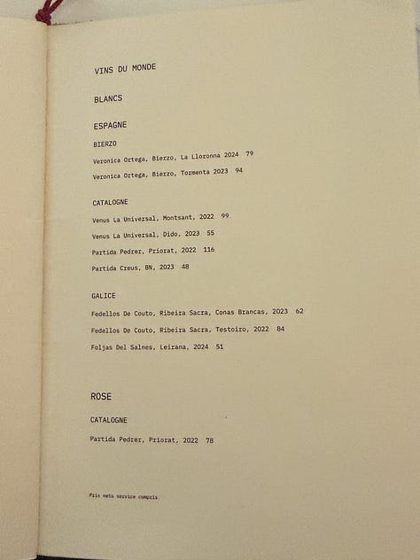 Wine list at Petit Vatel in Saint-Germain