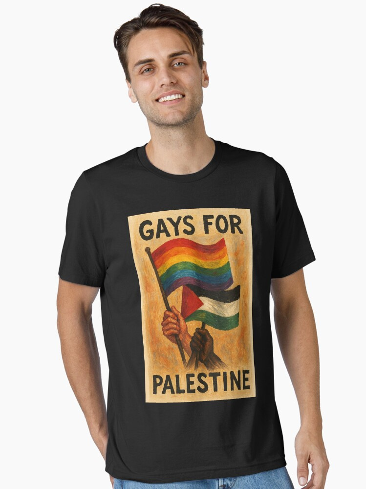 Gays for Palestine – Rainbow and Palestinian Flags Together" Essential  T-Shirt for Sale by Aryabek | Redbubble