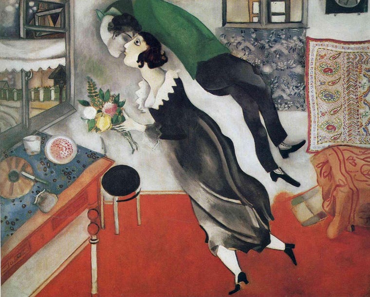 A man floating to kiss a woman holding a bouquet A man floating to kiss a woman holding a bouquet