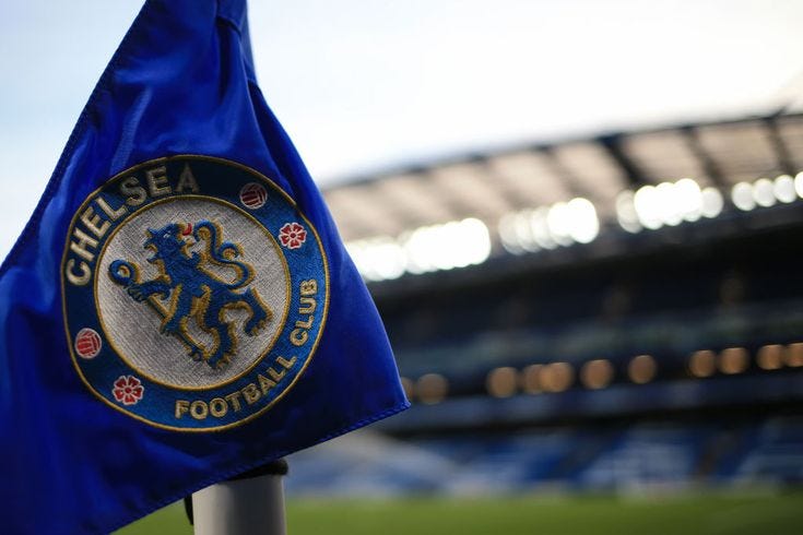 A general view of the corner flag at Stamford Bridge featuring the...