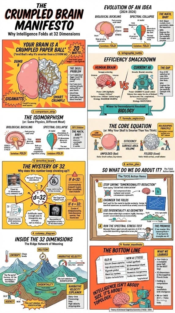 The Crumpled Brain Manifesto: Why Intelligence Folds at 32 Dimensions