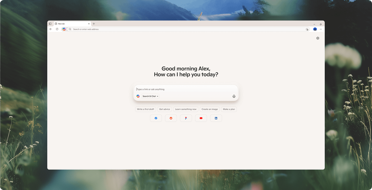 The new Copilot Mode in Microsoft Edge.
