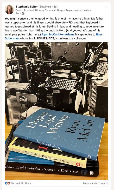 More social media posts and notes about Ryan McCarl's Elegant Legal Writing