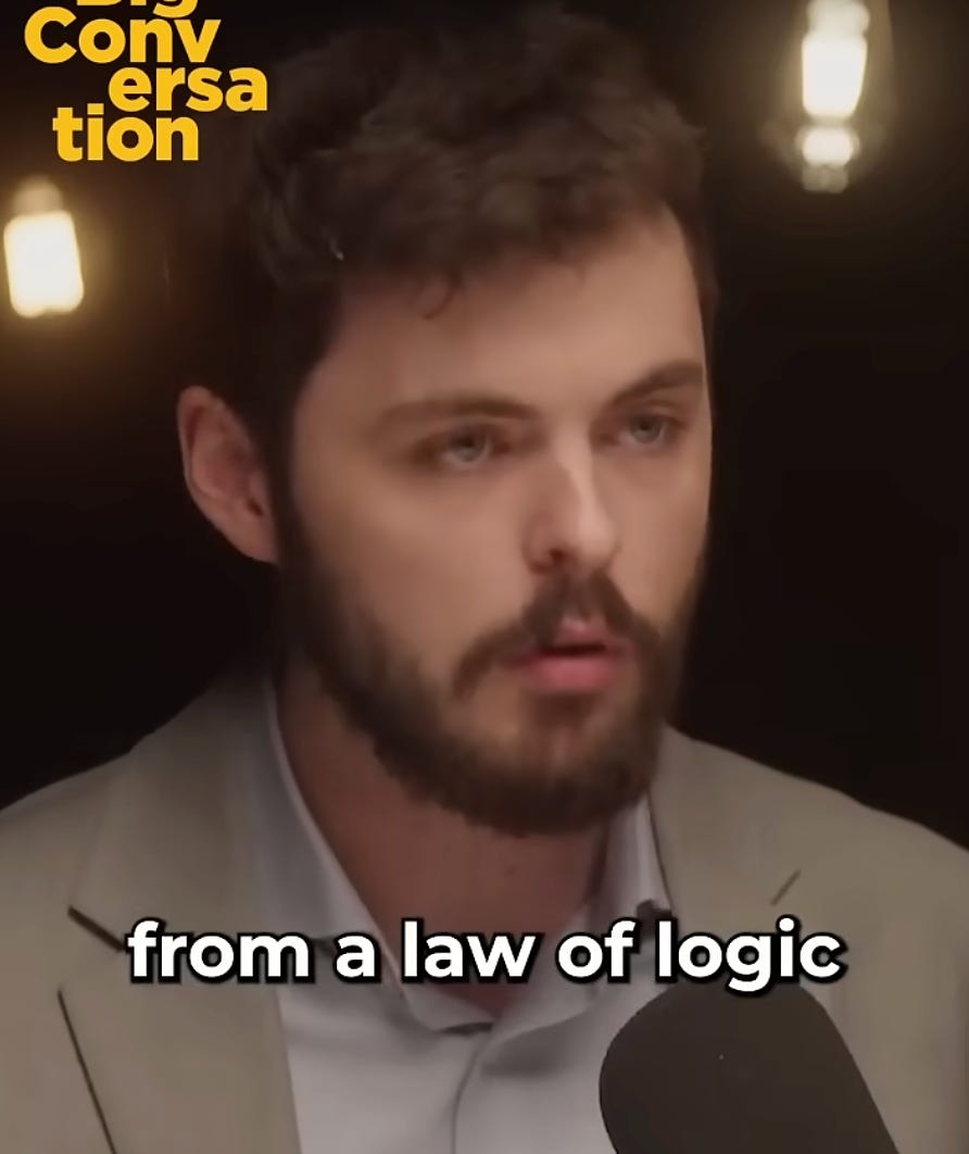 Screenshot of YouTube clip presenting argument against free will with quote "from a law of logic"