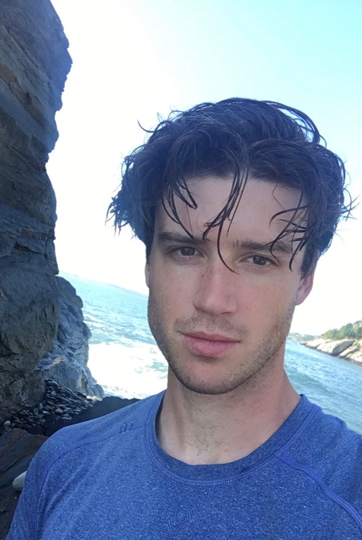 Image of a person on a rock and a selfie