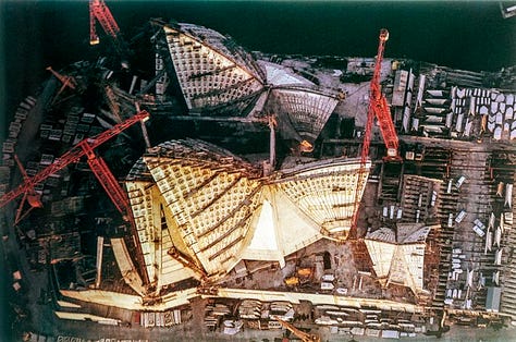 Images of the construction and completion of the Sydney Opera House