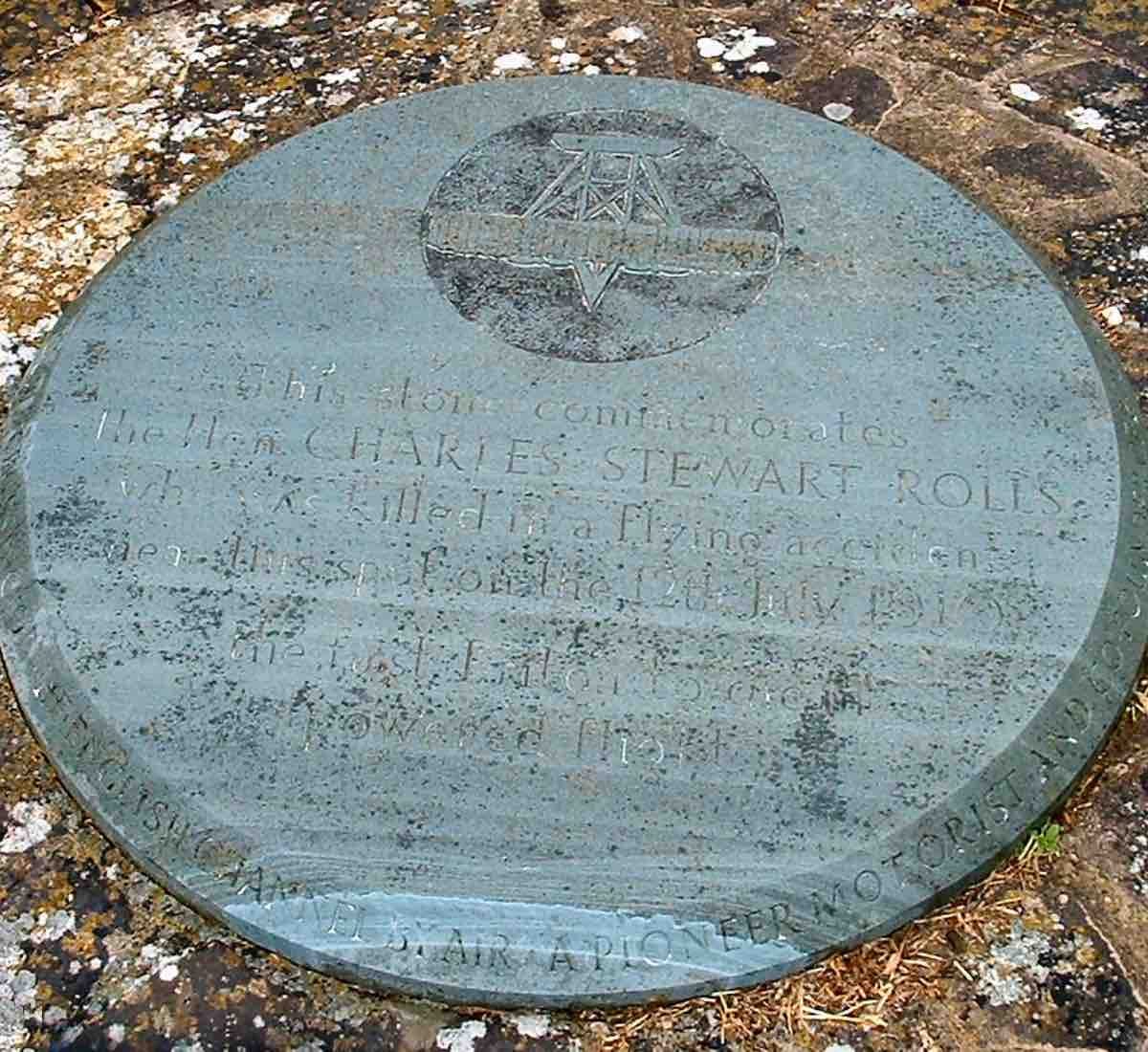 Memorial stone to Charles Rolls at St Peter’s School, Southbourne, Bournemouth.