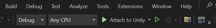 Within Visual Studio, in the “Attach to Unity” button on the top ribbon