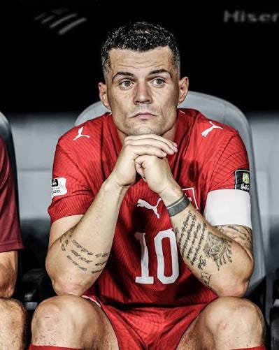 Granit Xhaka taking a moment after Switzerland was knocked out of the World Cup to Argentina 😔 Granit Xhaka taking a moment after Switzerland was knocked out of the World Cup to Argentina 😔