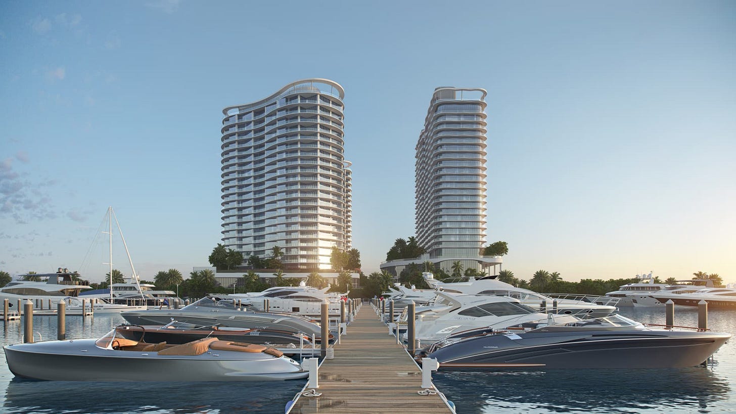 Renderings of plans for a new development at the Bahia Mar marina in Fort Lauderdale, Florida.