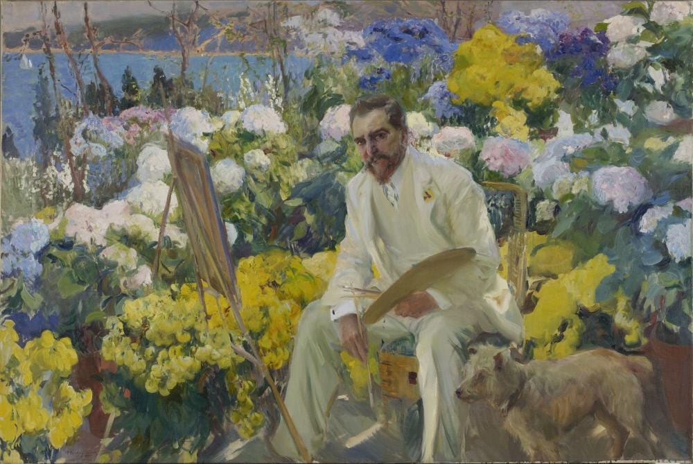 The designer in white in his own lush Long Island garden The designer in white in his own lush Long Island garden