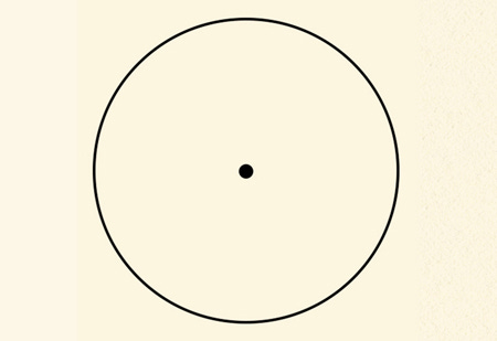 A circle drawn in black with a thick black dot at the center.