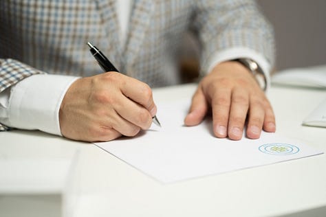 Different images of people writing or typing on a laptop or typewriter.