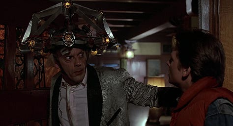 Doc and Marty Witness Time Travel, Doc tries to read Marty's Mind, Doc ziplines from the Clocktower