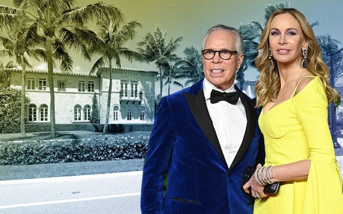 Tommy and Dee Hilfiger with 930 South Ocean Blvd in Palm Beach (Google Maps, Getty)