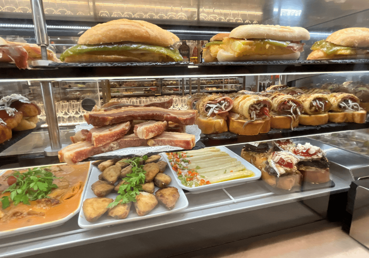 View of Pintxos and sandwiches at a restaurant in La Guardia, Spain View of Pintxos and sandwiches at a restaurant in La Guardia, Spain