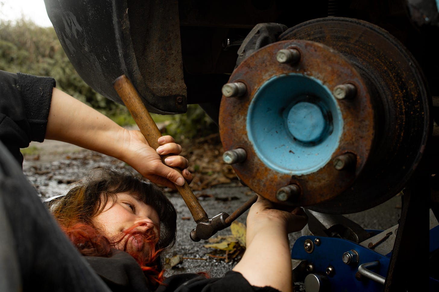 female girl woman mechanic petrol head growing up story travel writer van life welding repair spanners bodge fix LDV Convoy British vehicles old 