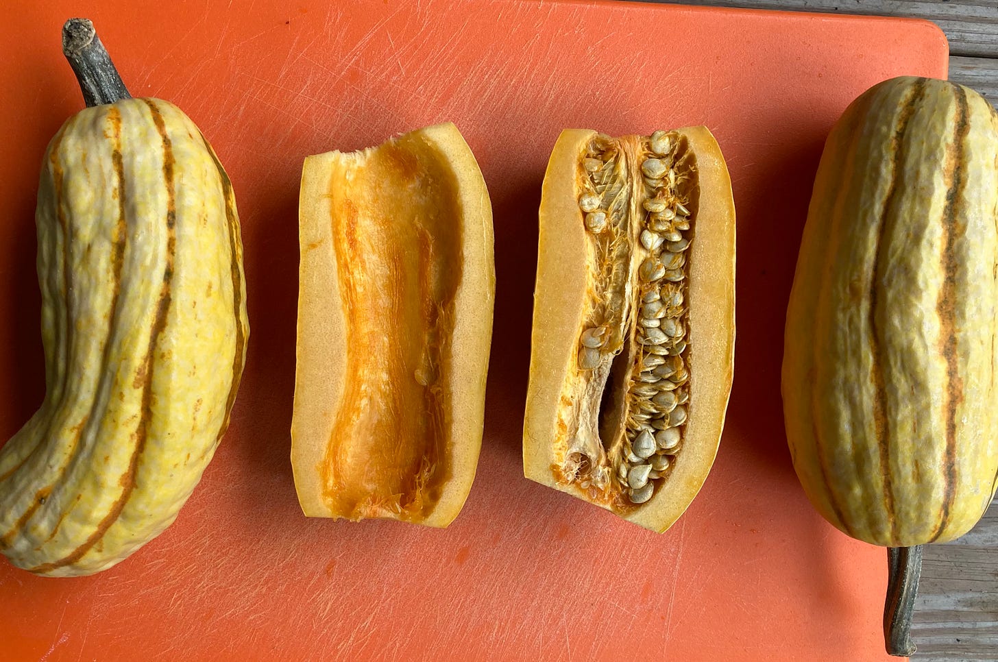 Delicata squash, whole and cut in half