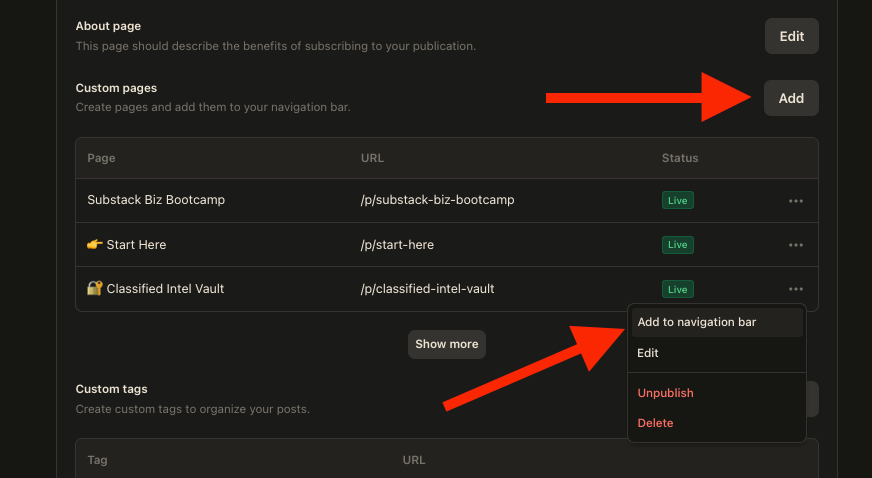 adding a custom page