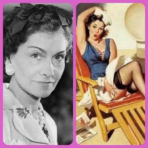 Sun tan ads yesterday to today/ Coco Chanel in center