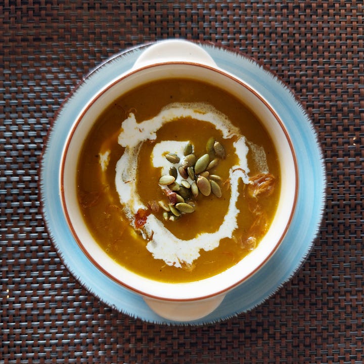 photos of a bowl of soup and a bowl of pasta