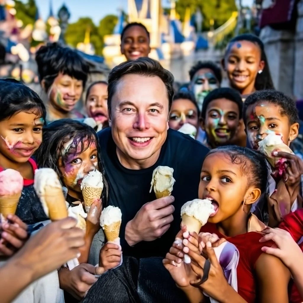 elon musk with his 14 kids eating ice cream cones at Disneyland
