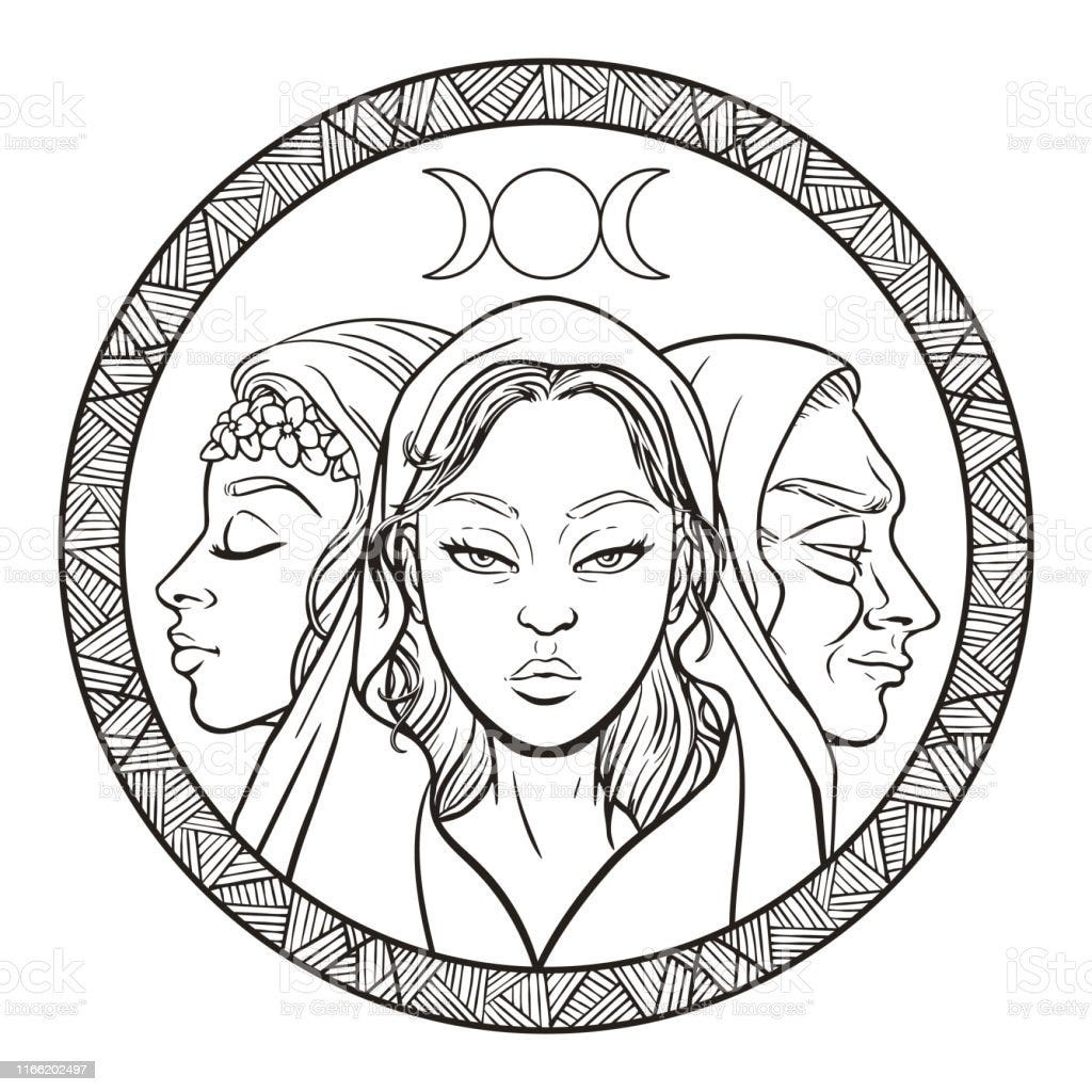 Triple Goddess As Maiden Mother And Crone Beautiful Woman Symbol Of Moon  Phases Hekate Mythology Wicca Witchcraft Vector Illustration Stock  Illustration - Download Image Now - iStock