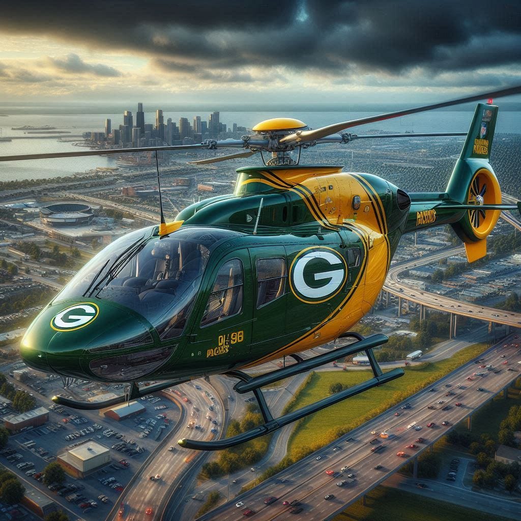green bay packers helicopter photorealistic
