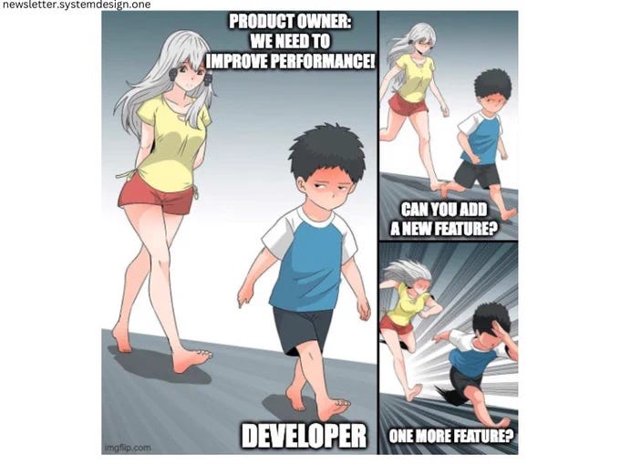 Joke about product owner harrassing developers for new features Joke about product owner harrassing developers for new features