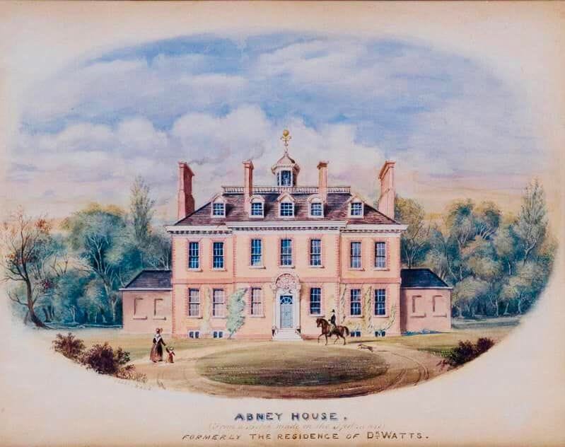 An illustration of Abney House, a large Georgian manor house An illustration of Abney House, a large Georgian manor house