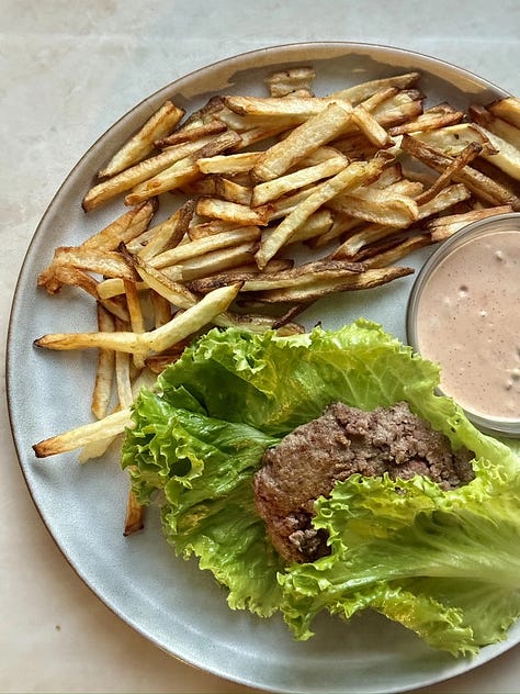 salmon bowl; dairy-free ice cream; lettuce-wrapped burgers