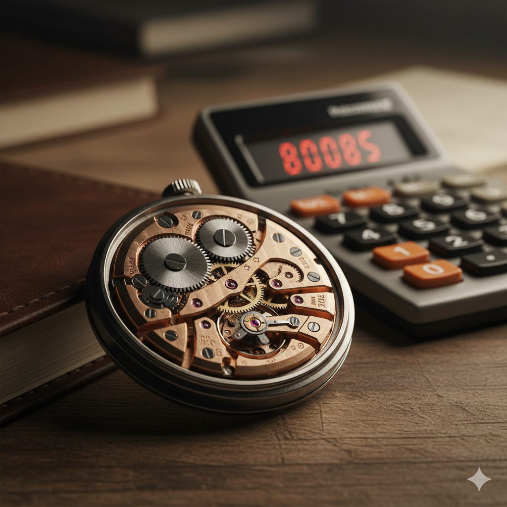 Open pocket watch gears beside a calculator, symbolizing how AI affects solopreneurs over 40 by automating time-consuming business tasks Open pocket watch gears beside a calculator, symbolizing how AI affects solopreneurs over 40 by automating time-consuming business tasks