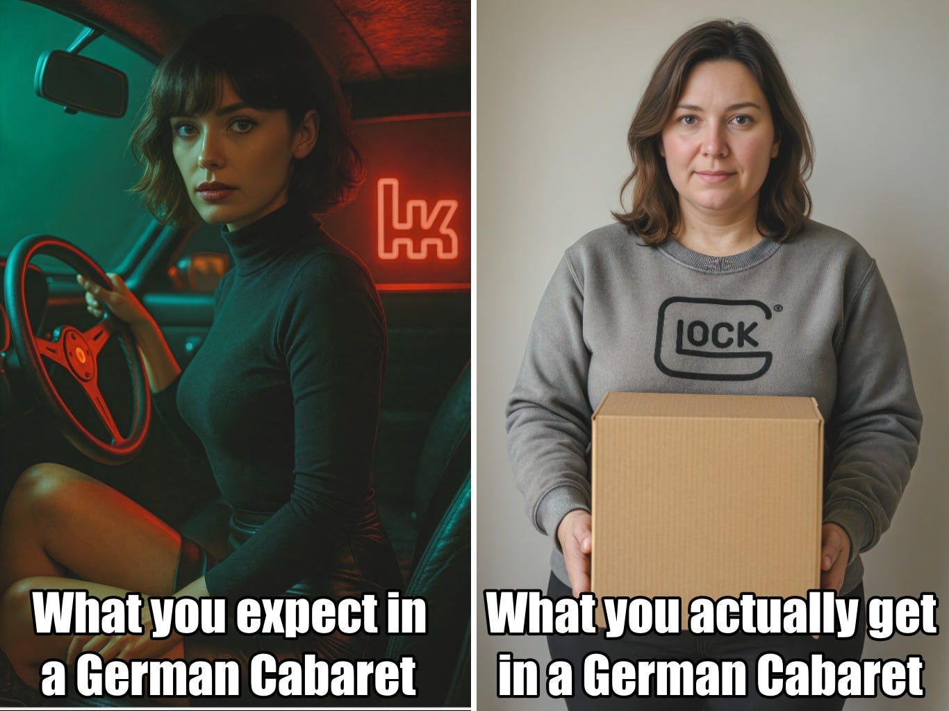 May be an image of 2 people and text that says 'LOCK 1防 LOCK What you expect in a German Cabaret What you actually get in a German Cabaret'