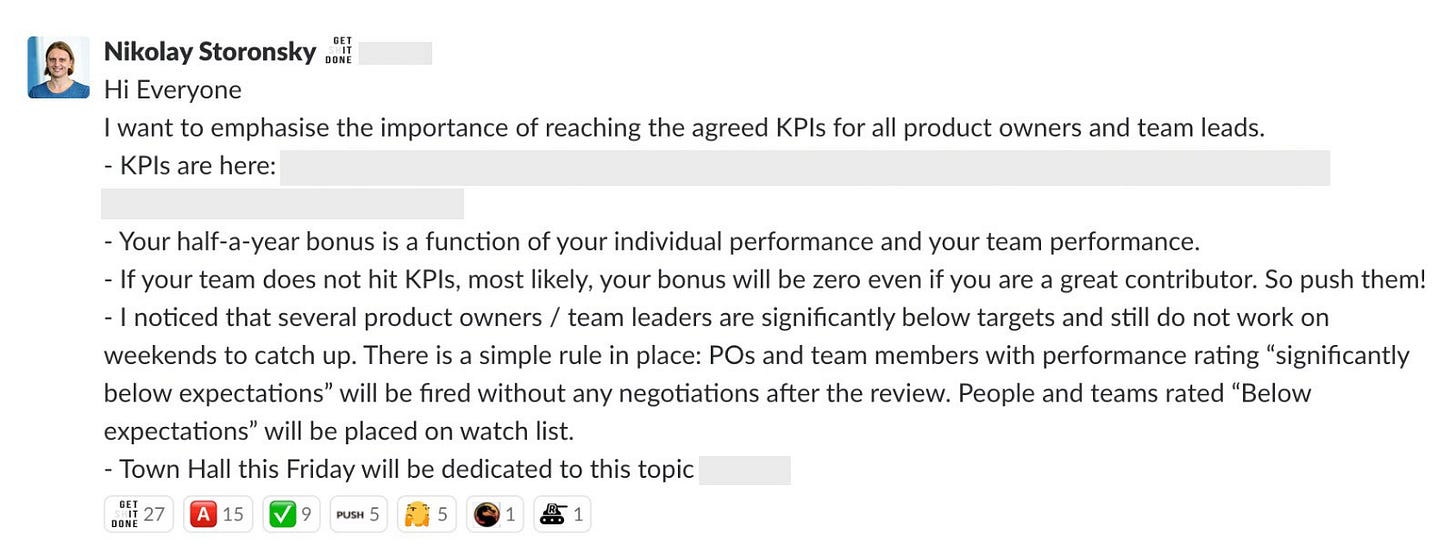 A message Revolut CEO Nikolay Storonsky sent on the company Slack channel last spring A message Revolut CEO Nikolay Storonsky sent on the company Slack channel last spring
