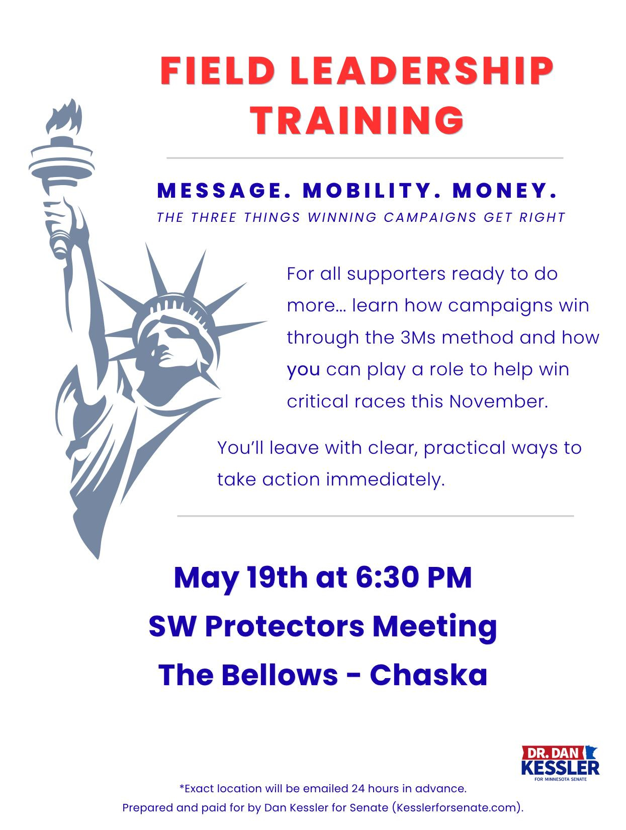 Dan Kessler for Senate Field Leadership Training poster