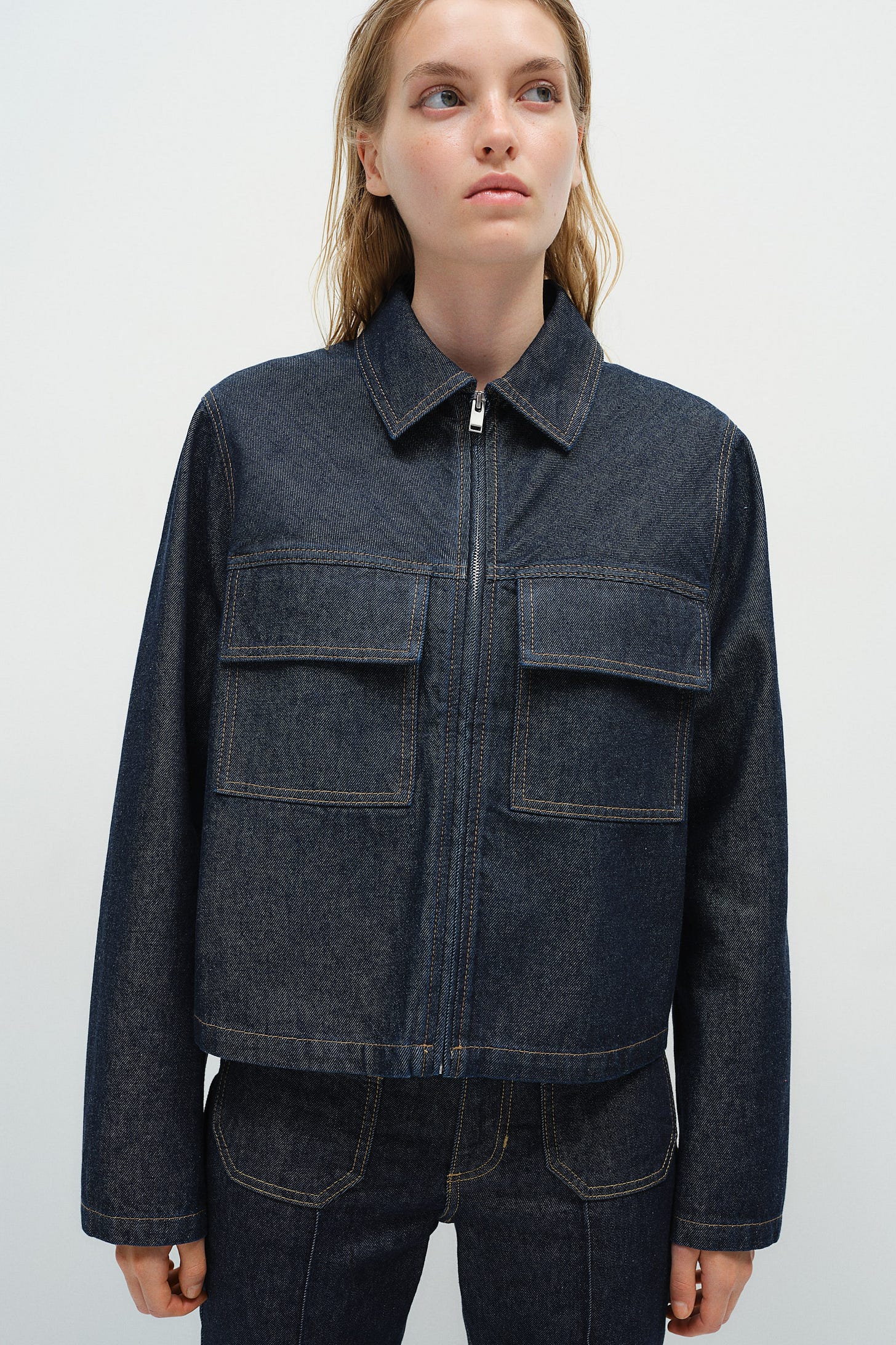 Denim Jacket - Long sleeve - Regular length - Dark denim blue - Ladies | H&M US 1