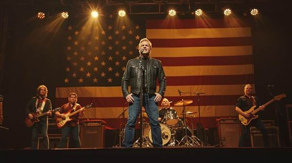 A person on a stage with a microphone and band playing instruments

AI-generated content may be incorrect.