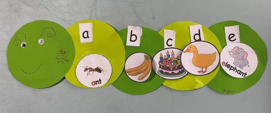 Learning to draw and the first five letters of the alphabet in the summer LSEN class of Miguel