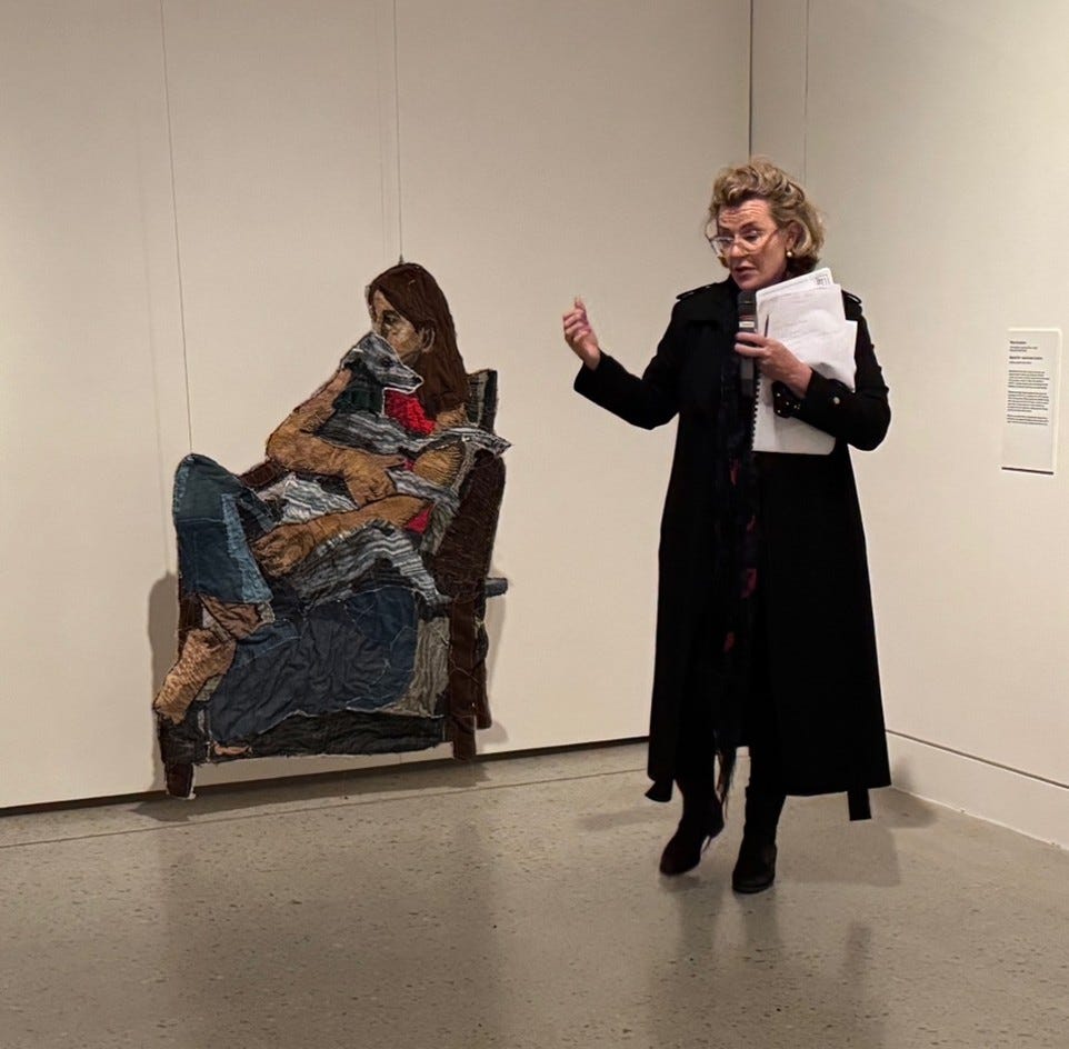 Julia Gutman’s soft suspended sculpture is made with found fabrics. Julia Gutman’s soft suspended sculpture is made with found fabrics.