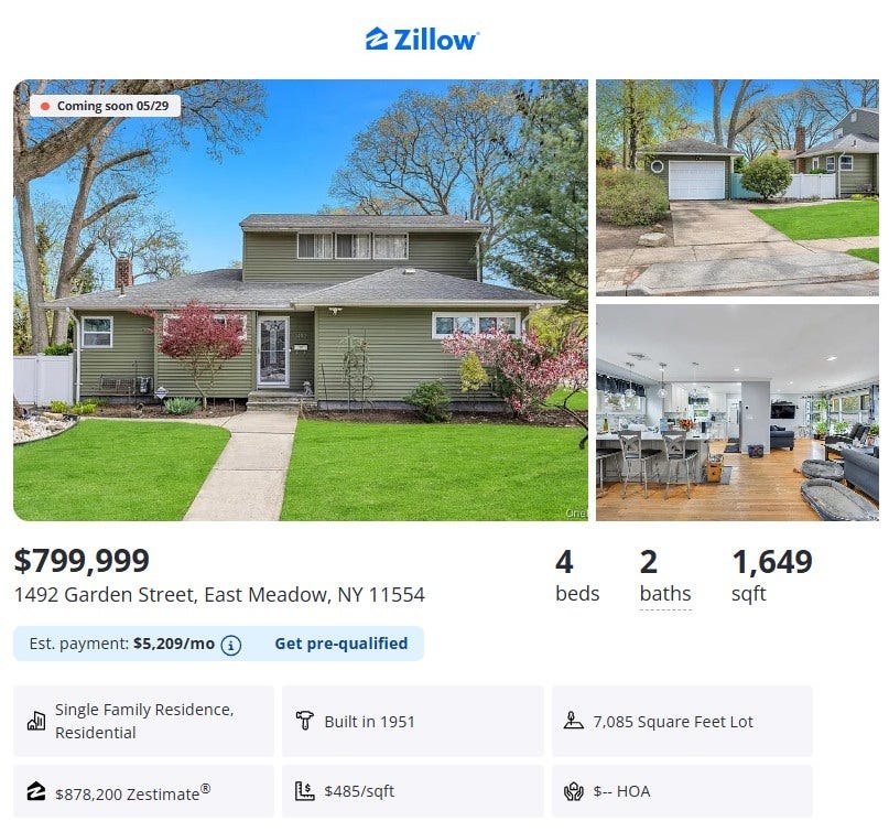 Zillow Home Data for 1492 Garden Street Address