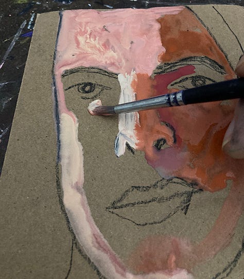 Gouache portrait paintings on cardboard