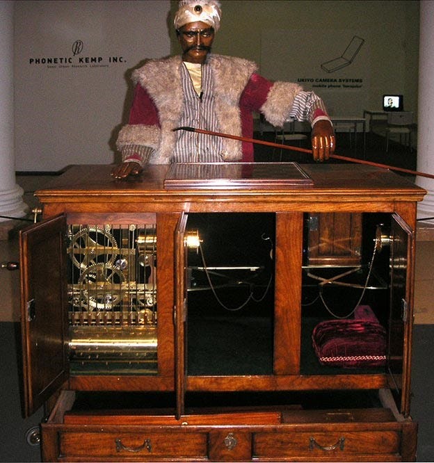A reconstruction of the Turk, chess-playing automaton designed by von Kempelen in 1770. A reconstruction of the Turk, chess-playing automaton designed by von Kempelen in 1770.