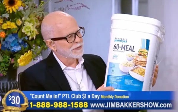 Rapey Televangelist Jim Bakker Kicks The Dehydrated Food Bucket