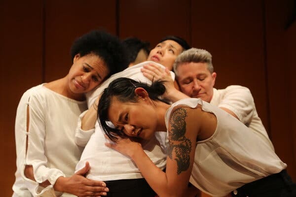 From left, Kaili Y. Turner, Aya Ogawa, Saori Tsukada, Drae Campbell and Haruna Lee, foreground, in “The Nosebleed.” From left, Kaili Y. Turner, Aya Ogawa, Saori Tsukada, Drae Campbell and Haruna Lee, foreground, in “The Nosebleed.”