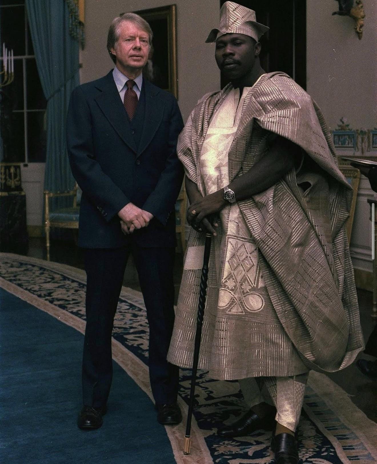 U.S. President Jimmy Carter meets with Nigerian Head of State Lt. Gen. Olusegun Obasanjo at the White House, Washington, D.C., October 11, 1977, fostering international relations.
