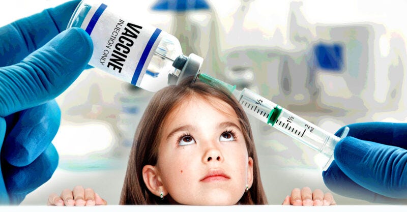 vaccine bottle and young child vaccine bottle and young child