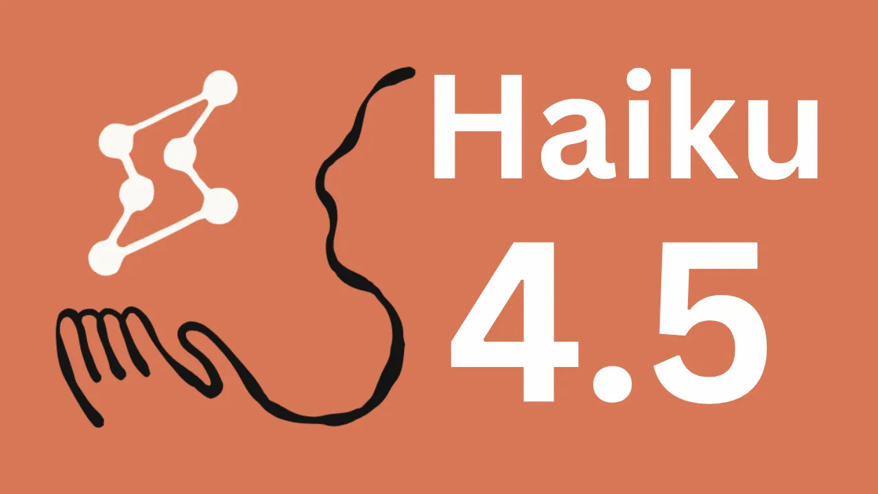 Claude Haiku 4.5 official launch image showing the model name in large white text on an orange background alongside a white minimalist icon of connected nodes and a stylized hand shape, representing Anthropic's fast and low-cost model for high-volume API pipelines and subagent tasks