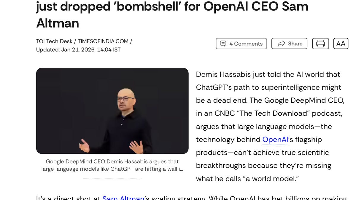 Breaking: Sir Demis Hassabis becomes the latest to say that ChatGPT is a dead-end and that we must turn our focus to world models
